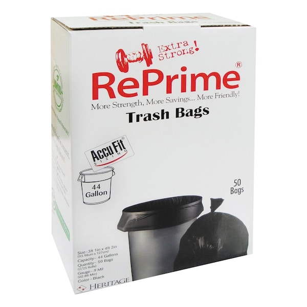 Accufit 44 gal Trash Bags, 37 in x 50 in, Premium, 0.9 mil, Black, 200 PK H7450TK RC1 - main